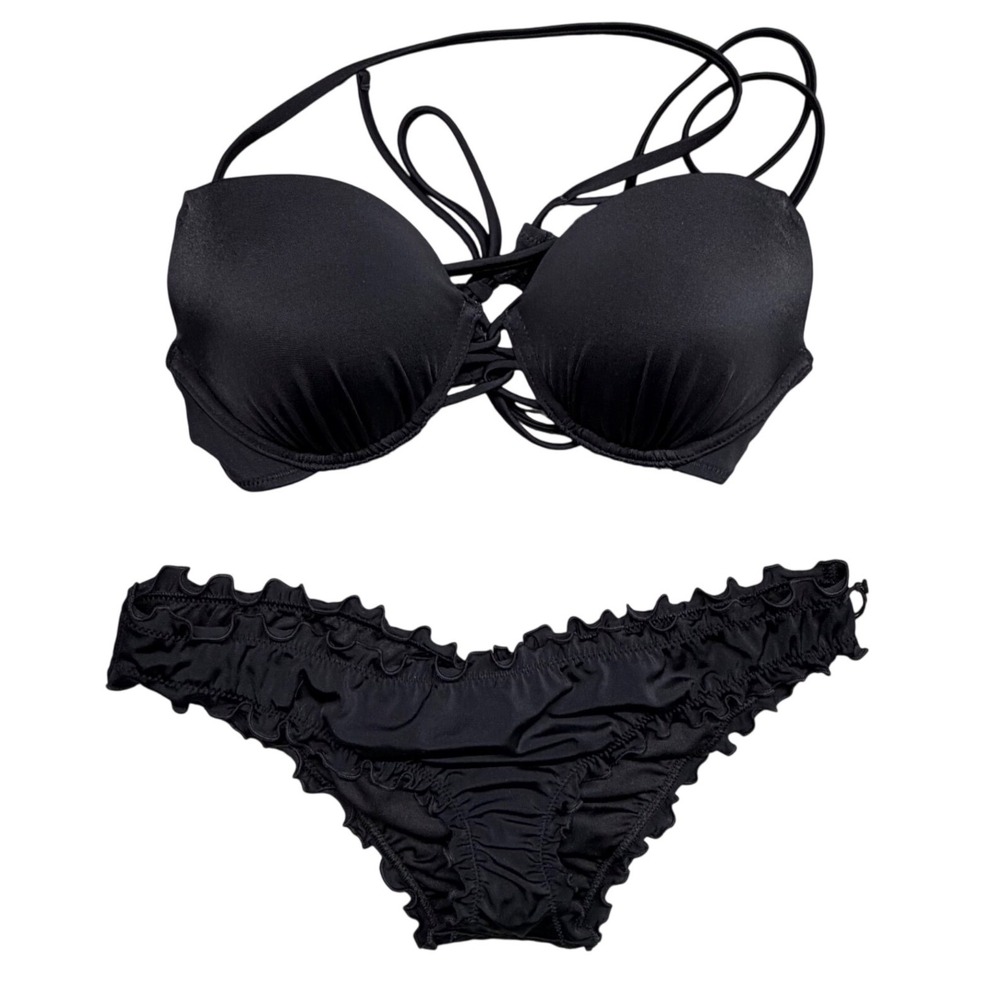 Shade & Shore Black Push Up Bikini swim bathing Set 36B Top Medium  Bottoms NEW